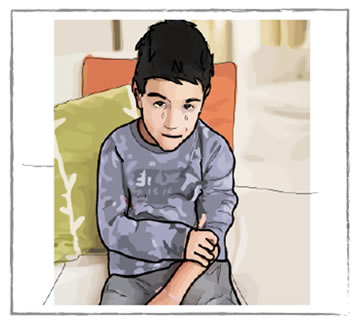 Picture of Carlos as a child crying after being injected
